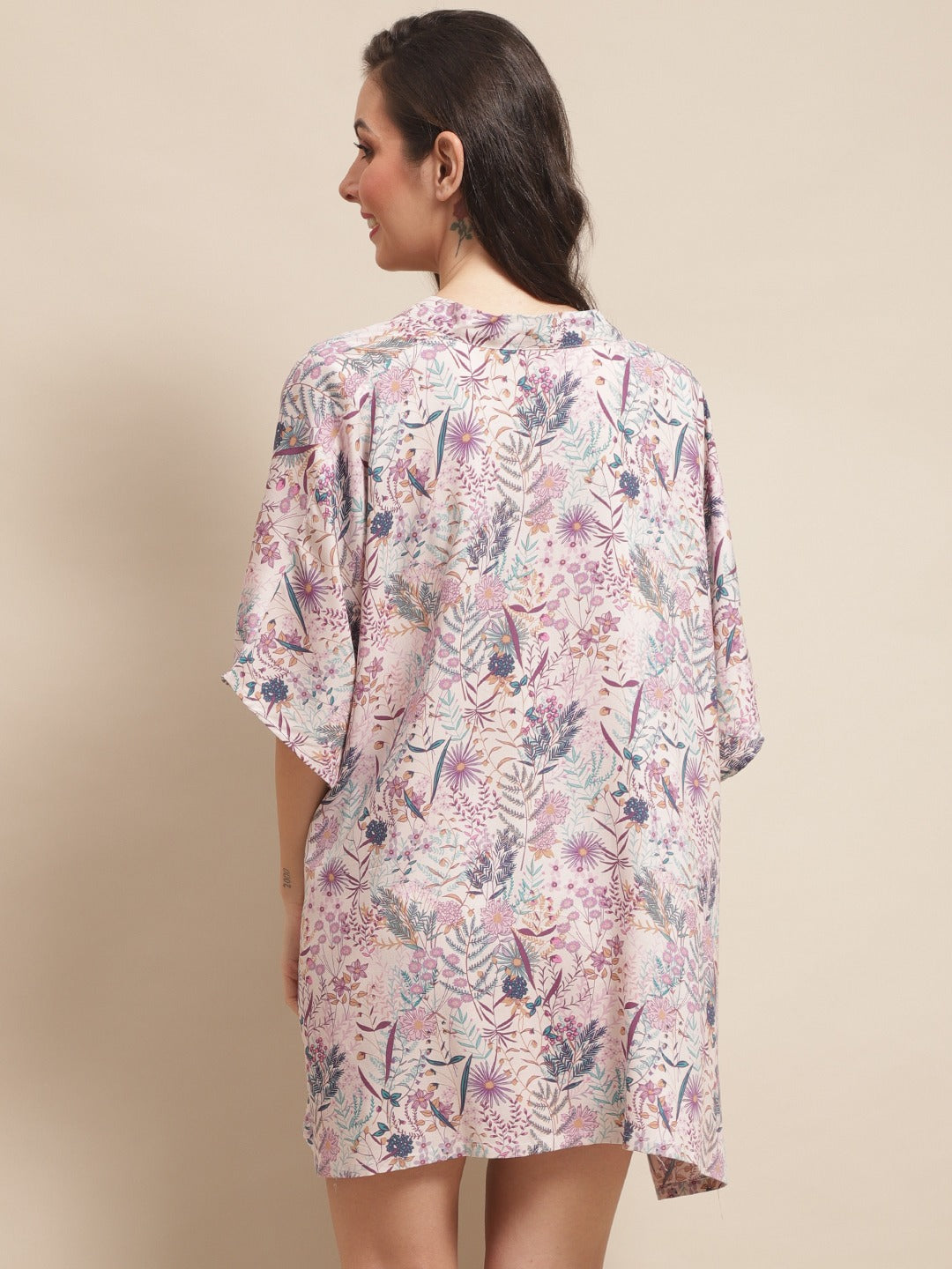 Mauve Color Floral Printed Viscose Rayon 3 pcs Coverup Set With Robe Beachwear  For Woman Claura Designs Pvt. Ltd. Beachwear Beachwear, Beachwear_size, Coverup, Floral, mauve color, Swimwear