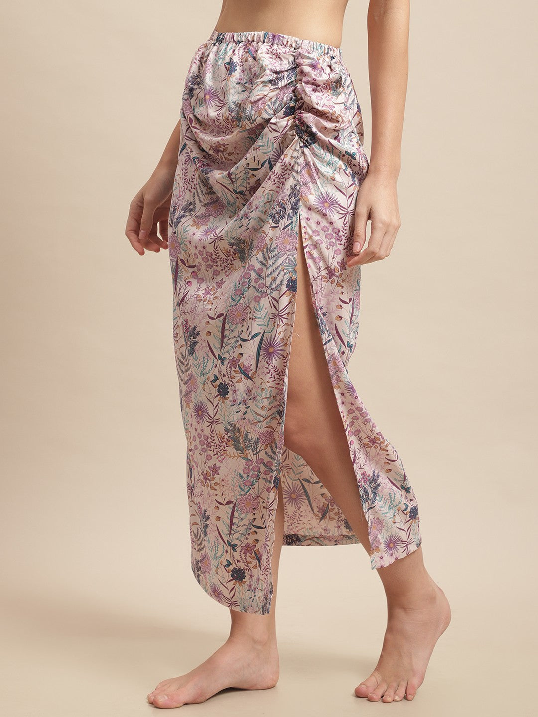 Mauve Color Floral Printed Viscose Rayon Coverup Skirt With Top Beachwear For Woman Claura Designs Pvt. Ltd. Beachwear Beachwear, Beachwear_size, Coverup, Floral, mauve color, Resortwear, Swimwear