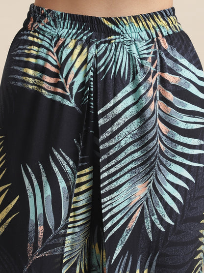 Navy Color Tropical Printed Viscose Rayon Coverup Beachwear For Woman Claura Designs Pvt. Ltd. Beachwear Beachwear, Beachwear_size, Coverup, Navy Blue, Printed, Rayon, Swimwear, tropical