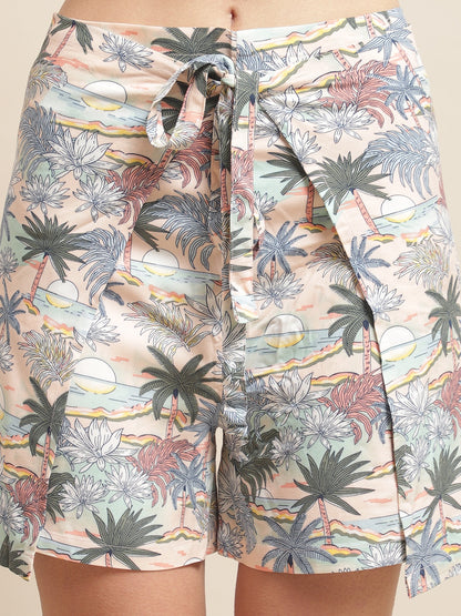 Peach Color Tropical Printed Viscose Rayon Coverup Beachwear For Woman Claura Designs Pvt. Ltd. Beachwear Beachwear, Beachwear_size, Coverup, peach color, Printed, Rayon, Resortwear, Swimwear, tropical