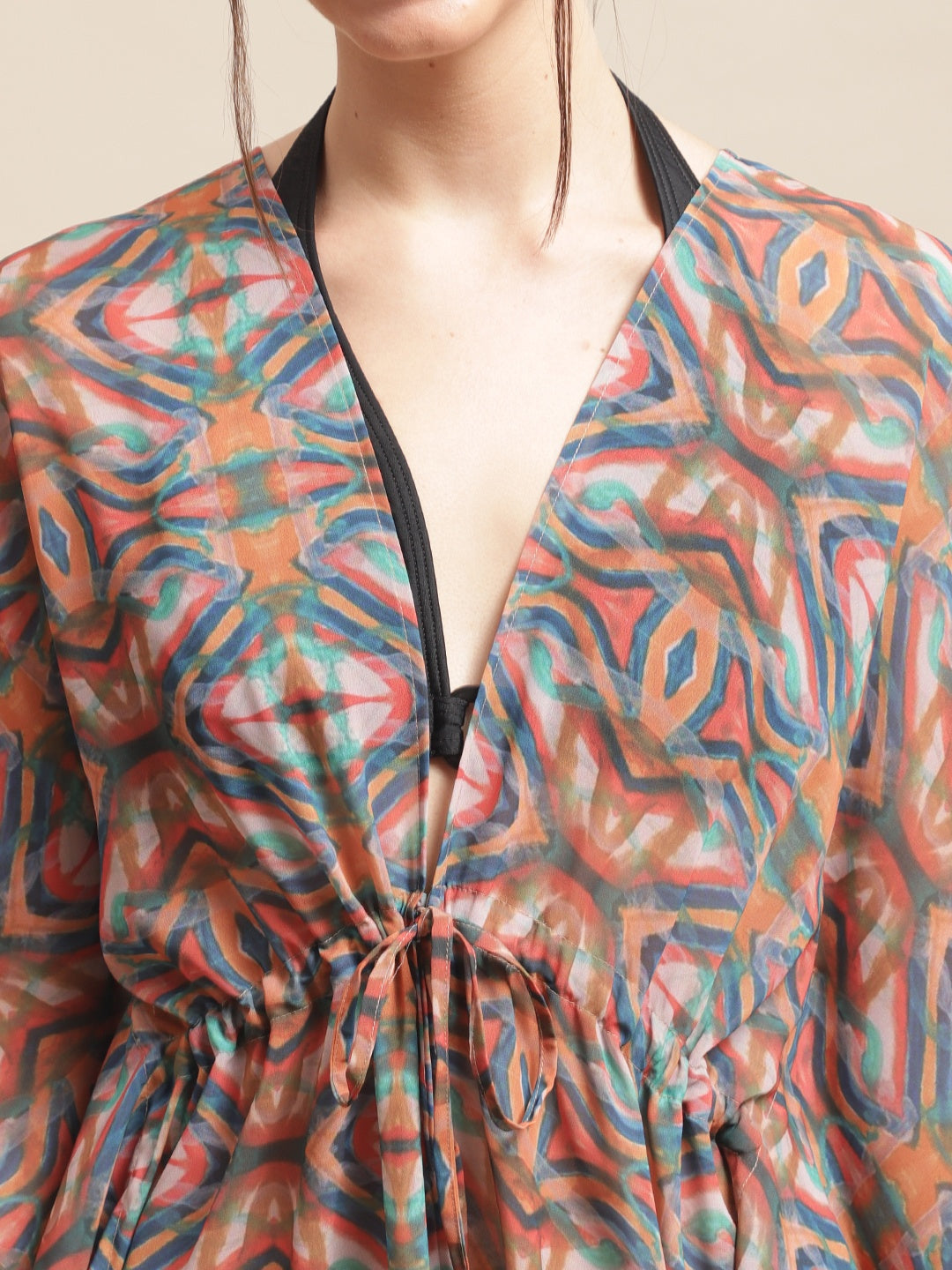 Multi Color Abstract Printed Georgette Coverup Robe Beachwear For Woman Claura Designs Pvt. Ltd. Beachwear Abstract Printed, Beachwear, Coverup, Georgette, multi color, Swimwear