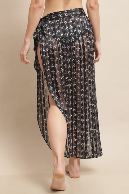 Black Color Floral Printed Georgette Coverup Skirt Beachwear For Woman Claura Designs Pvt. Ltd. Beachwear Beachwear, Beachwear_size, Black, black color, Coverup, floral, georgette, Swimwear