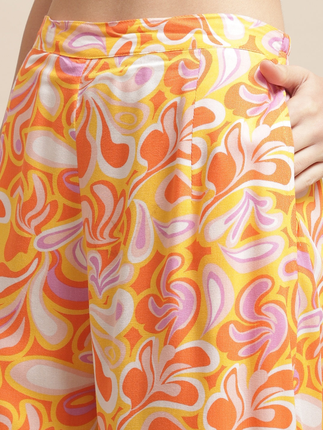 Orange Color Abstract Printed Viscose Rayon Pyjama &amp; Top Beachwear For Woman Claura Designs Pvt. Ltd. Beachwear Beachwear, Beachwear_size, Coverup, orange color, Rayon, Swimwear