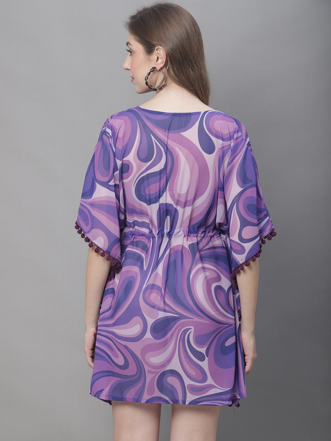 Purple Color Abstract Printed Georgette Coverup Beachwear Kaftan For Woman Claura Designs Pvt. Ltd. Kaftan Beachwear, Beachwear_size, Coverup, kaftan, kaftan_freesize, Purple, Swimwear