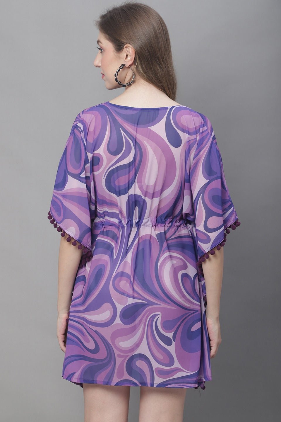 Purple Color Abstract Printed Georgette Coverup Beachwear Kaftan For Woman Claura Designs Pvt. Ltd. Kaftan Beachwear, Beachwear_size, Coverup, kaftan, kaftan_freesize, Purple, Swimwear