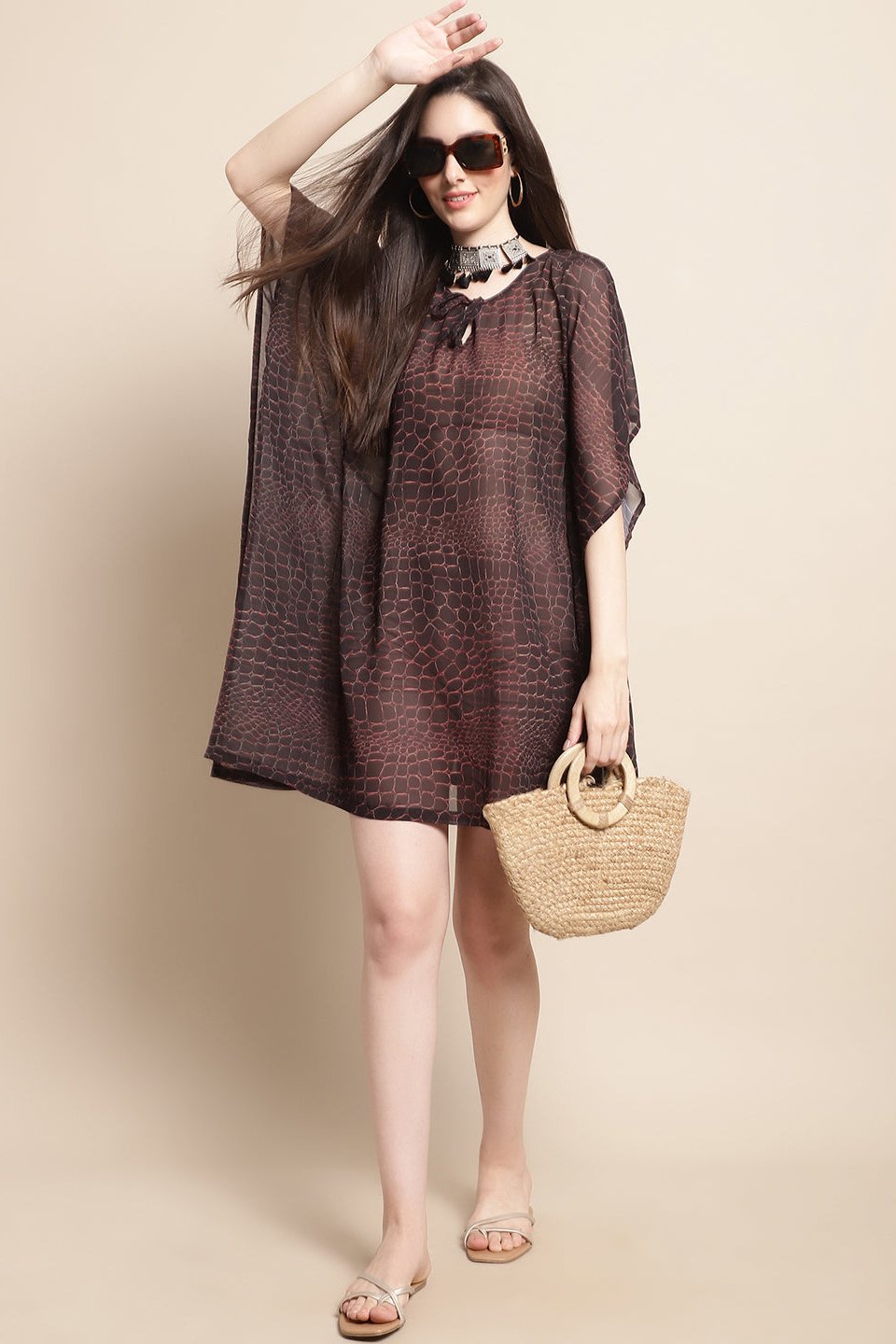 Woman wearing Black Solid Beach Dress for Women