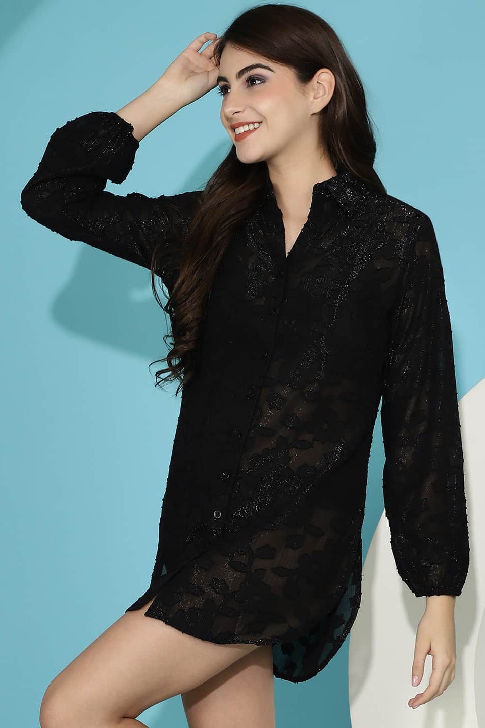 Close-up of Georgette Fabric on Black Beach Dress