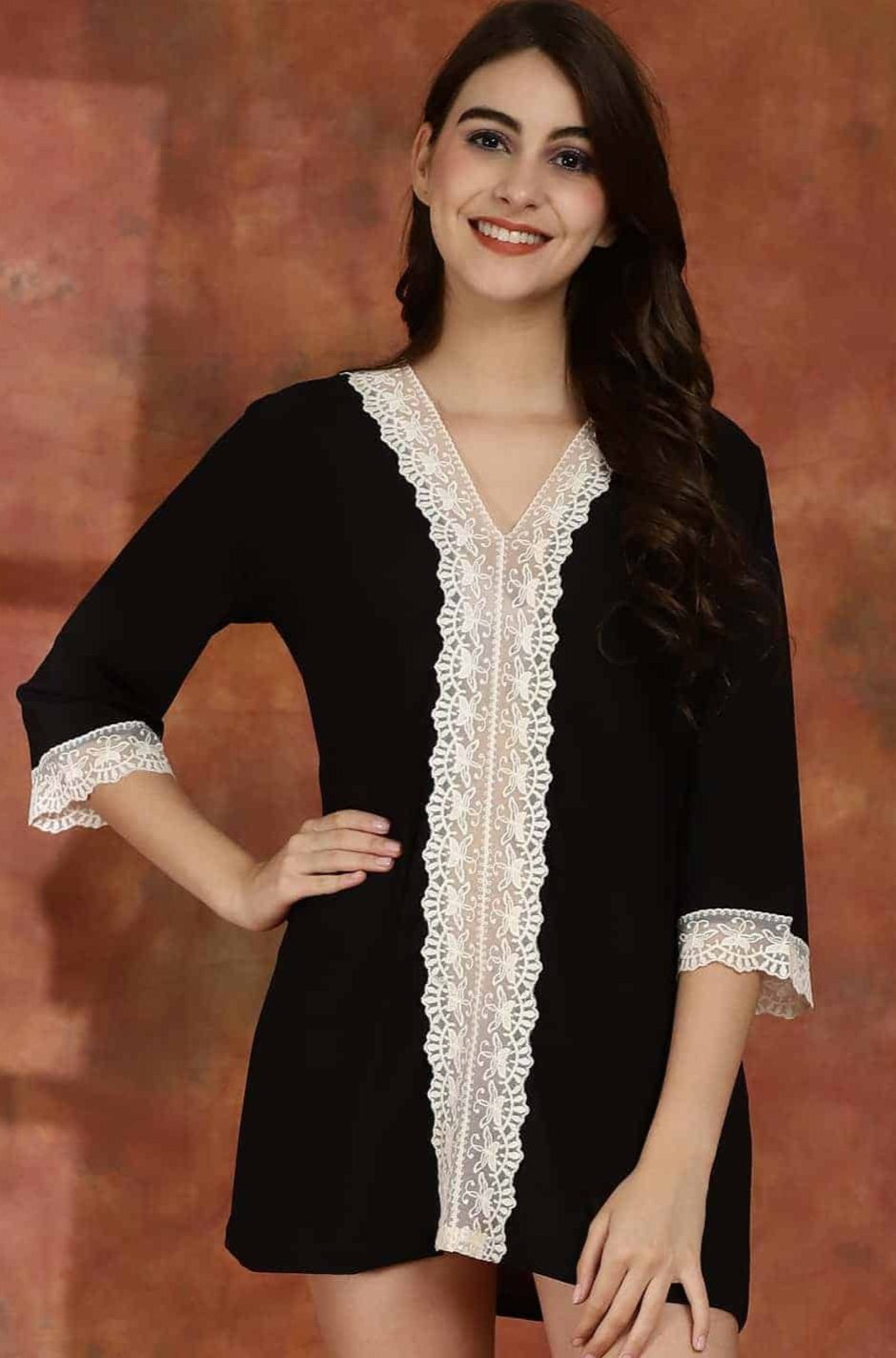 Black Color Solid Printed Georgette V-Neck Swimwear Cover up Dress Claura Designs Pvt. Ltd. Beachwear Beachwear, Beachwear_size, Black, Coverup, Georgette, solid, Swimwear, V-Neck