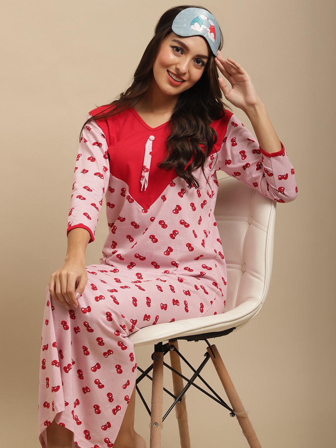 Pink Color Abstract Printed Cotton nighty For Women Claura Designs Pvt. Ltd. Nighty Cotton, Full Sleeves, Long Sleeves, Nightdress, Nighty, Pink, Printed, Sleepwear