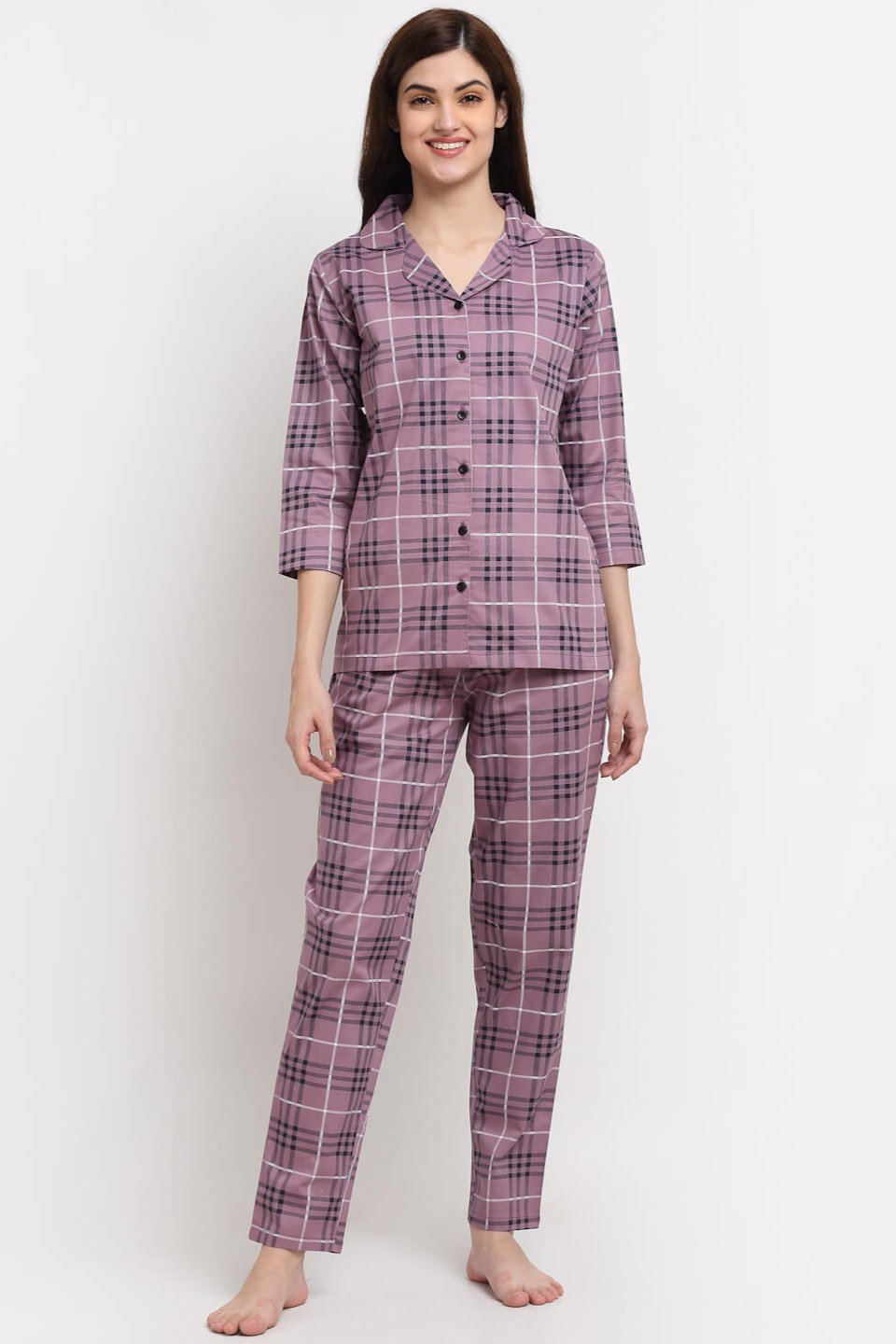 Purple Color Striped Printed Cotton Nightsuit Claura Designs Pvt. Ltd. Nightsuit Cotton, Nightsuit, Purple, Sleepwear, Striped Printed