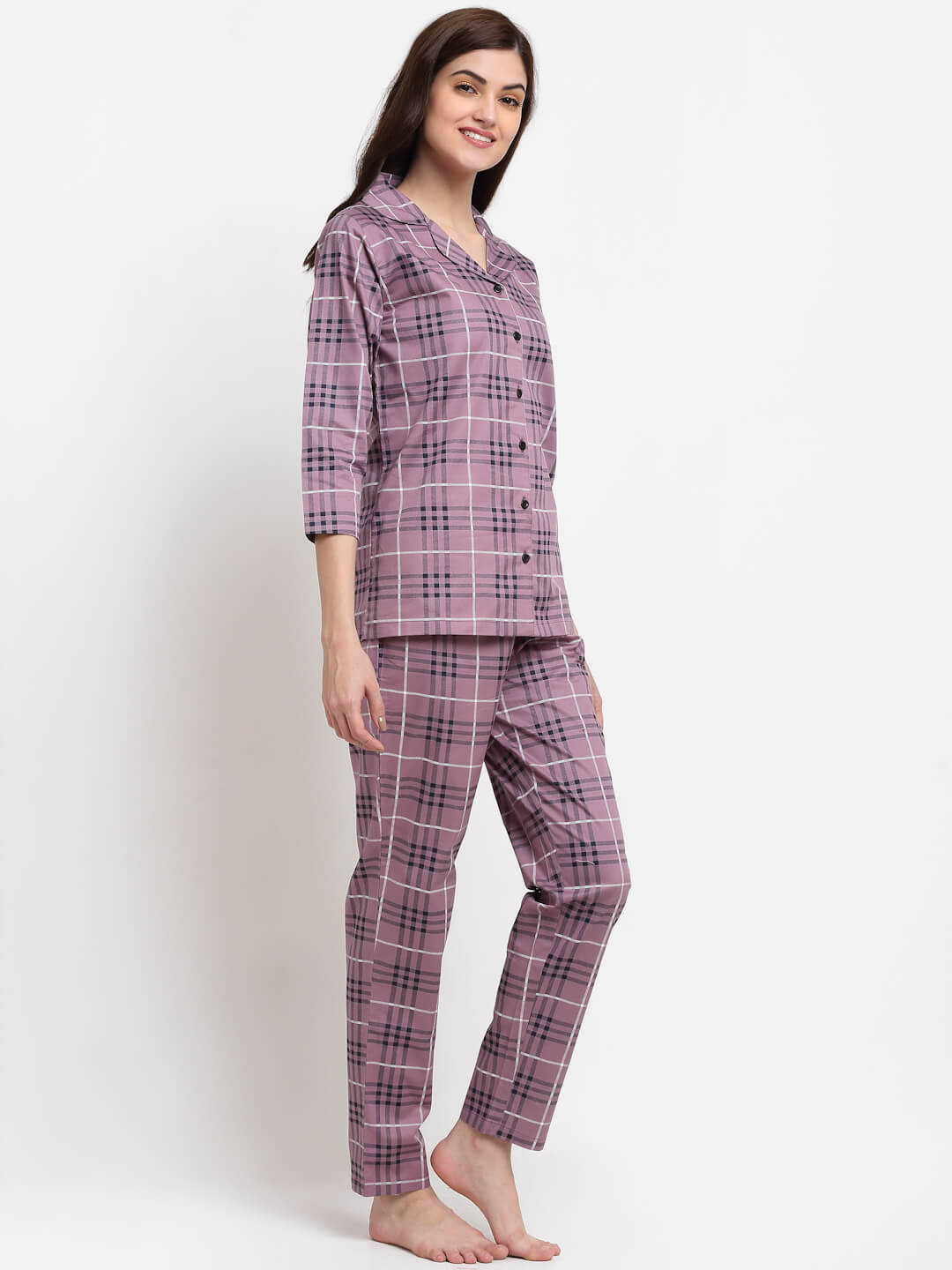 Purple Color Striped Printed Cotton Nightsuit Claura Designs Pvt. Ltd. Nightsuit Cotton, Nightsuit, Purple, Sleepwear, Striped Printed