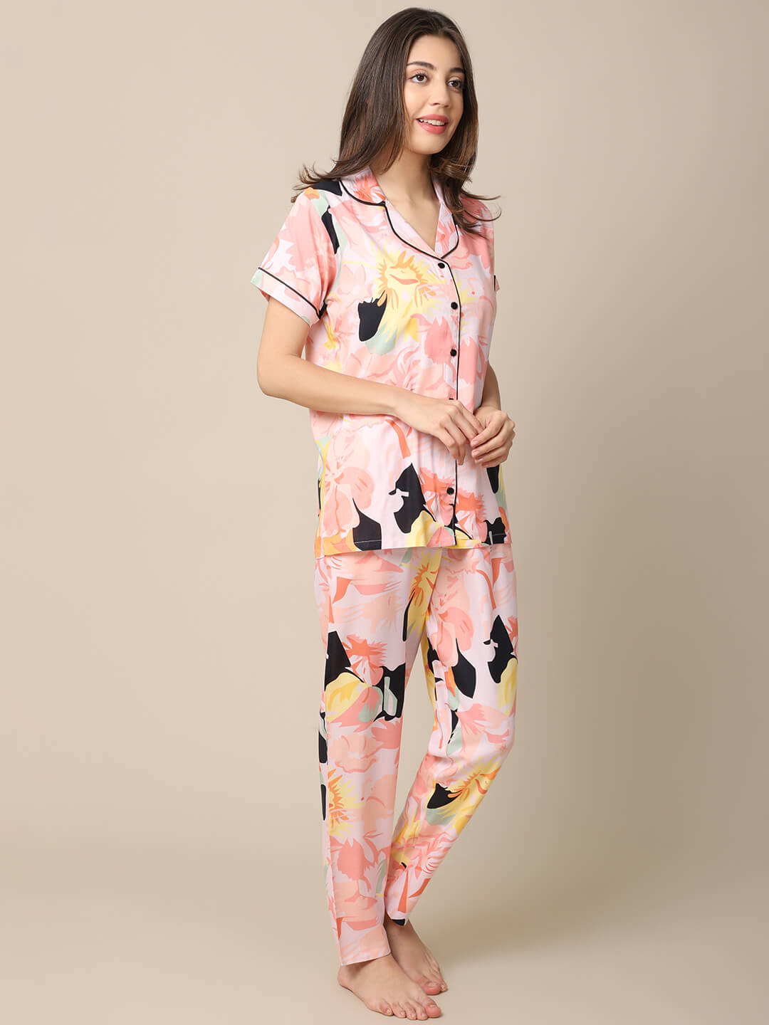 Multi Color Floral Printed Pure Cotton Nightsuit For Women Claura Designs Pvt. Ltd. Nightsuit Floral, multi color, Nightsuit, Rayon, Sleepwear
