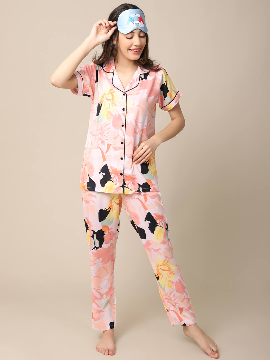 Multi Color Floral Printed Pure Cotton Nightsuit For Women Claura Designs Pvt. Ltd. Nightsuit Floral, multi color, Nightsuit, Rayon, Sleepwear