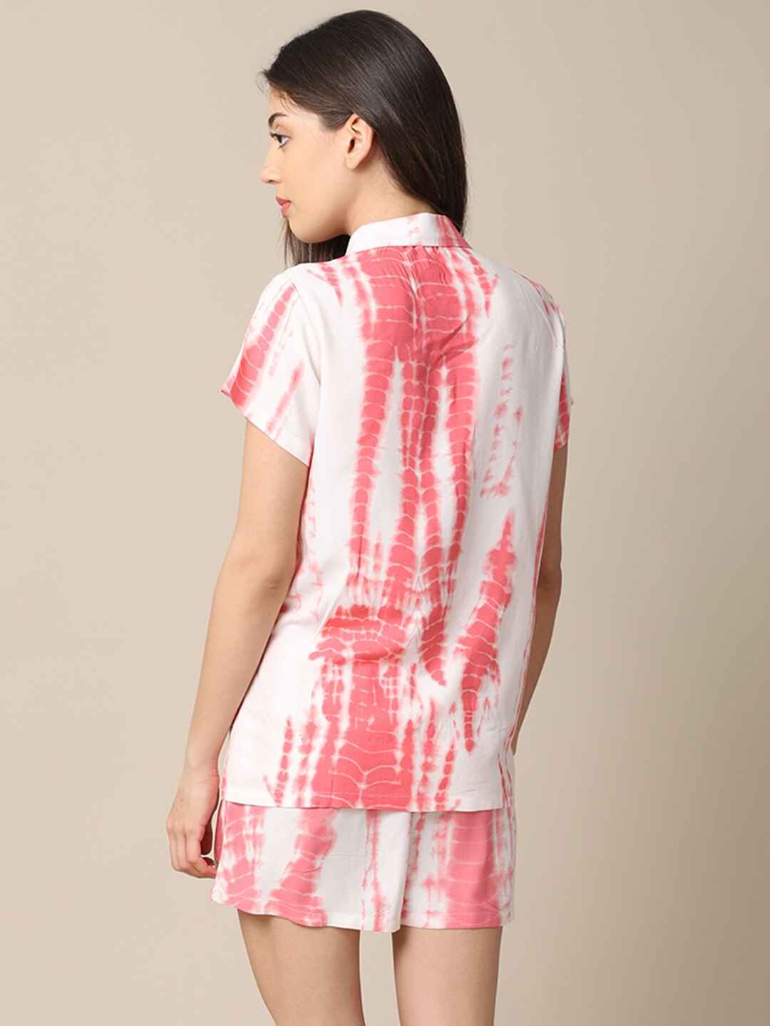 Pink Color Tie and Dye Printed Cotton Shorts Set Claura Designs Pvt. Ltd. Lounge Short Cotton, Nightsuit, Pink, Printed