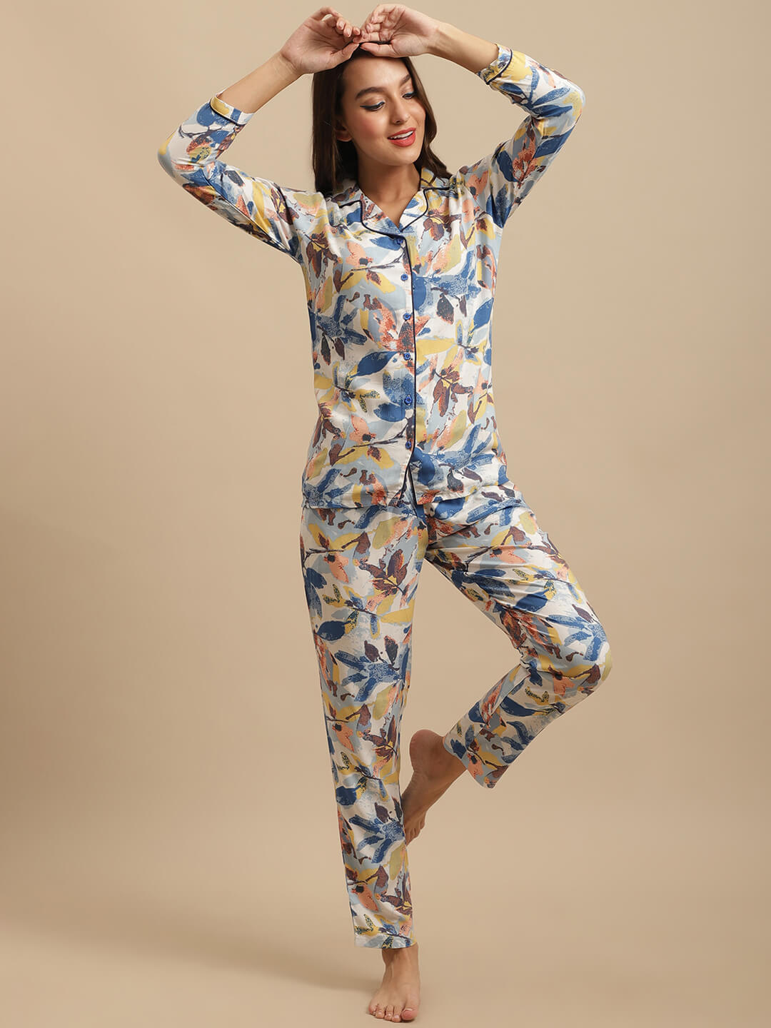 Blue Color Floral Printed Viscose Rayon Nightsuit For Women Claura Designs Pvt. Ltd. Nightsuit blue, Floral, Nightsuit, Rayon, Sleepwear