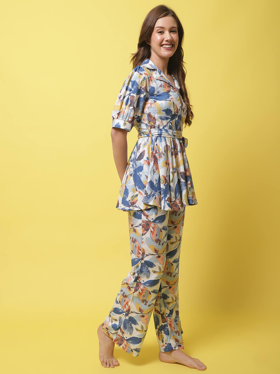 Blue Color Floral Printed Viscose Rayon Nightsuit For Women Claura Designs Pvt. Ltd. Nightsuit blue, Floral, Nightsuit, Rayon, Short Sleeves, Sleepwear