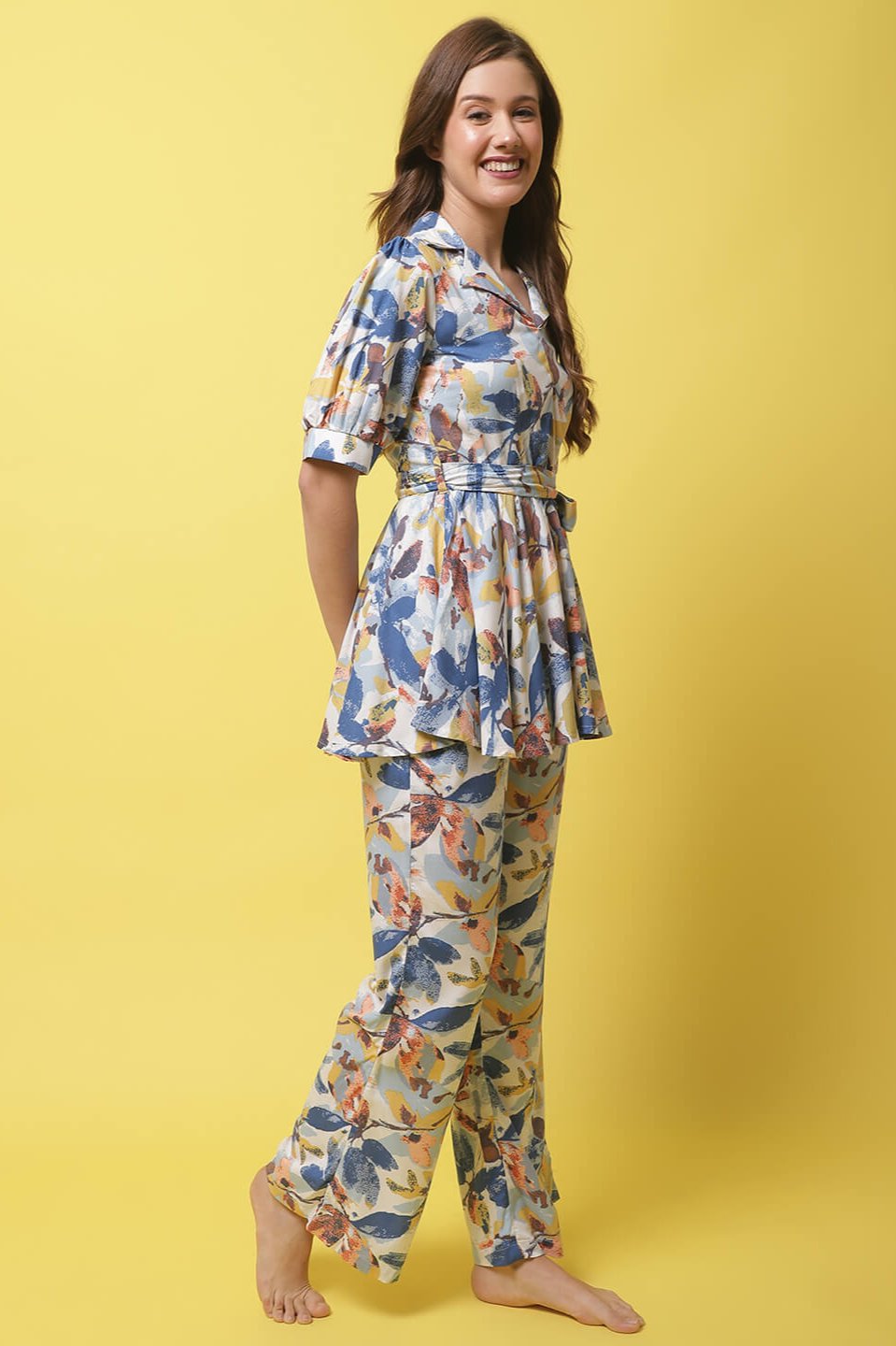 Blue Color Floral Printed Viscose Rayon Nightsuit For Women Claura Designs Pvt. Ltd. Nightsuit blue, Floral, Nightsuit, Rayon, Short Sleeves, Sleepwear