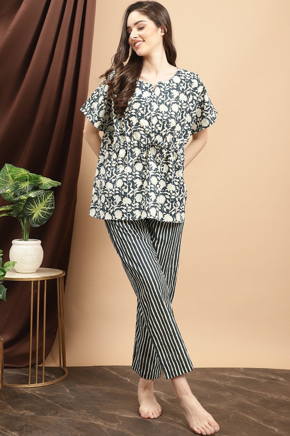 Blue Color Floral Printed Cotton Nightsuit For Women Claura Designs Pvt. Ltd. Nightsuit blue, Cotton, Floral, Nightsuit, Rayon, Short Sleeves, Sleepwear