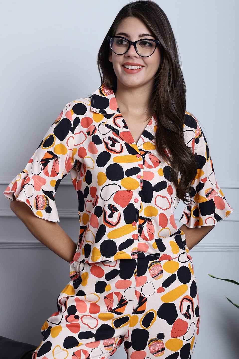 Close-up of rayon fabric on Peach Night Suit