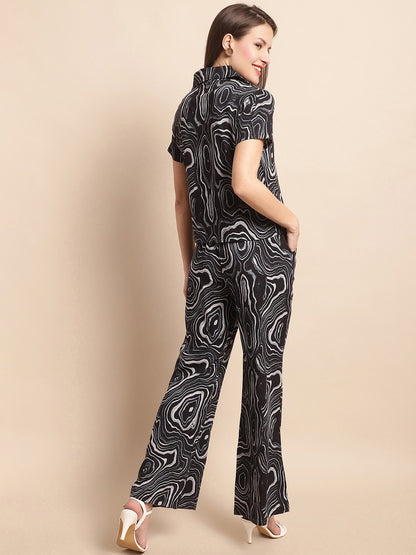 Black Color Abstract Printed Viscose Rayon Co-ord Set Claura Designs Pvt. Ltd. Cord set Abstract Printed, Co-ord Set, Ethnic, Rayon, Western