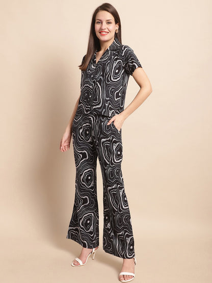Black Color Abstract Printed Viscose Rayon Co-ord Set Claura Designs Pvt. Ltd. Cord set Abstract Printed, Co-ord Set, Ethnic, Rayon, Western
