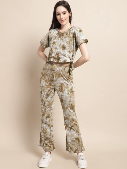 Brown Color Tie And Dye Printed  Cotton Co-ord Set Claura Designs Pvt. Ltd. Cord set Abstract, brown, Chanderi Silk, Co-ord Set, Ethnic, Floral, Rayon