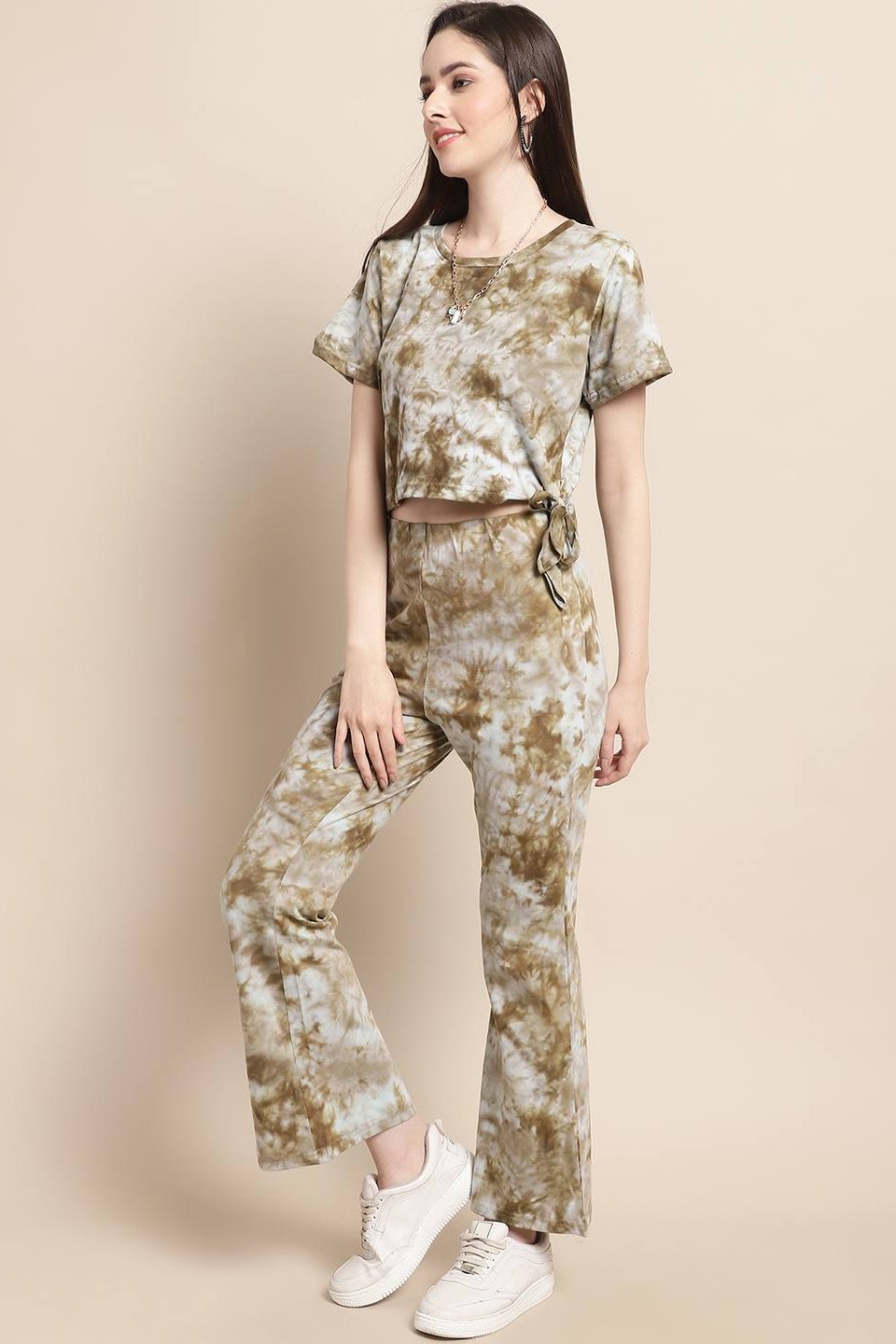Brown Tie-Dye Printed Cotton Co-Ord Set for Women | Claura

