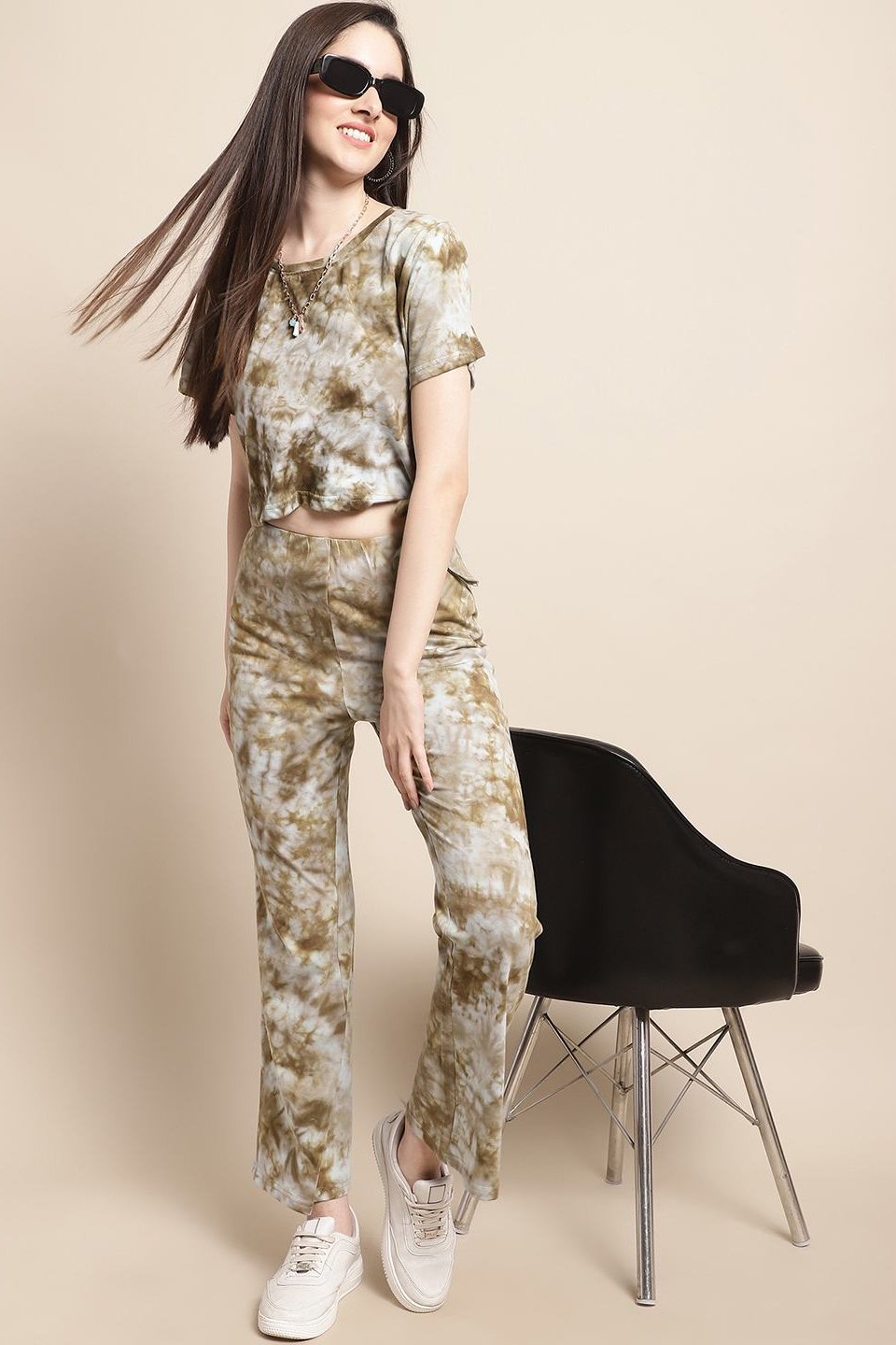 Brown Tie-Dye Printed Cotton Co-Ord Set for Women | Claura

