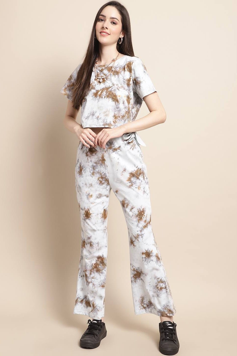 White Abstract Printed Cotton Co-Ord Set for Women | Claura