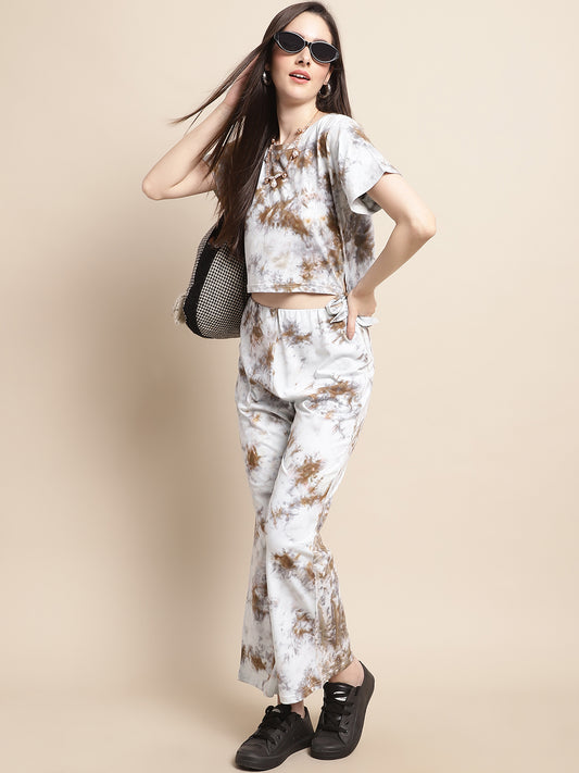 White Color Abstract Printed Cotton Co-ord Set Claura Designs Pvt. Ltd. Cord set Co-ord Set, Cotton, Ethnic, Floral, Rayon, White