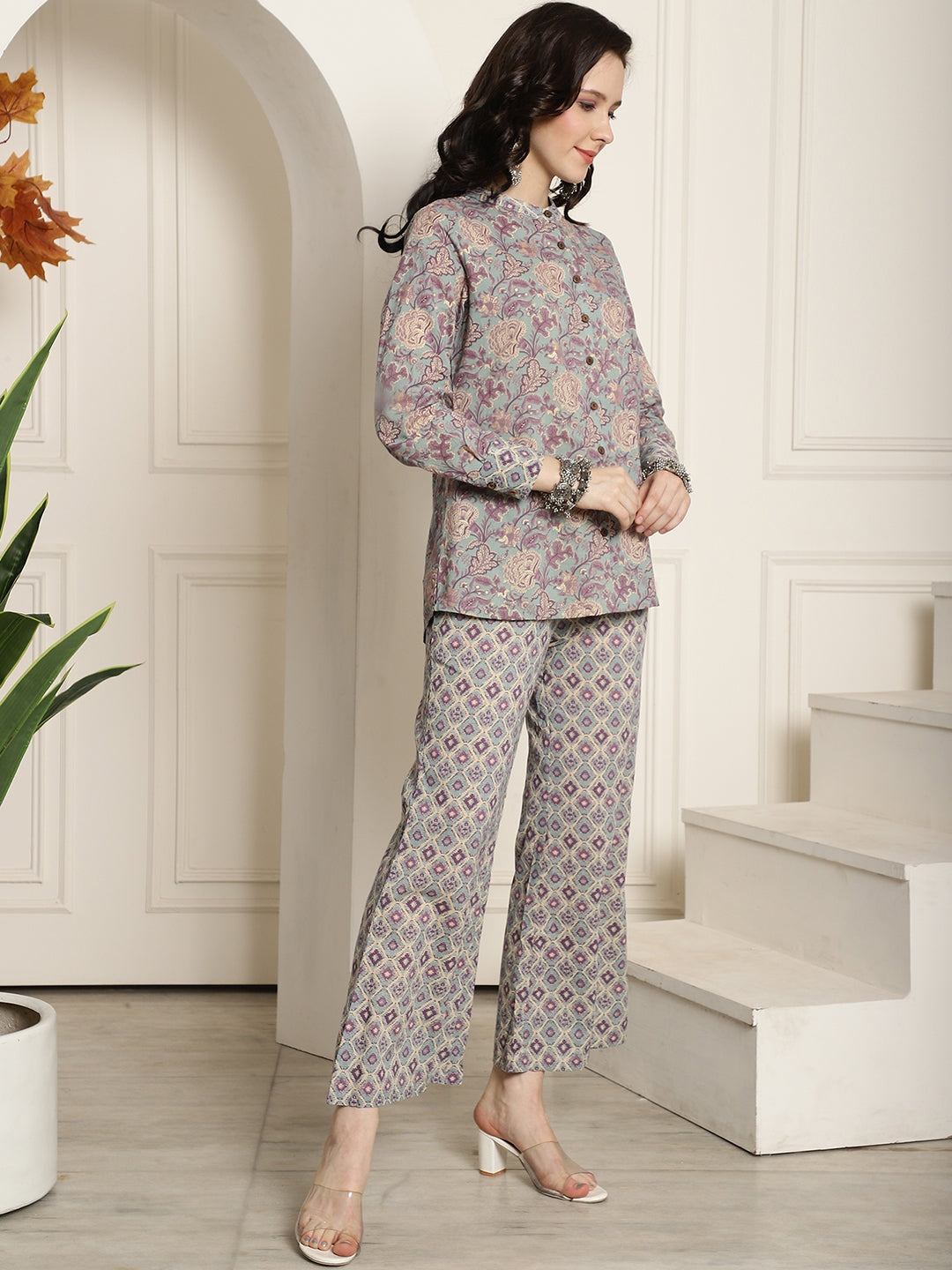Mauve Color Abstract Printed  Cotton Co-ord set Claura Designs Pvt. Ltd. Cord set Co-ord Set, Cotton, Ethnic, Floral, mauve color, Rayon