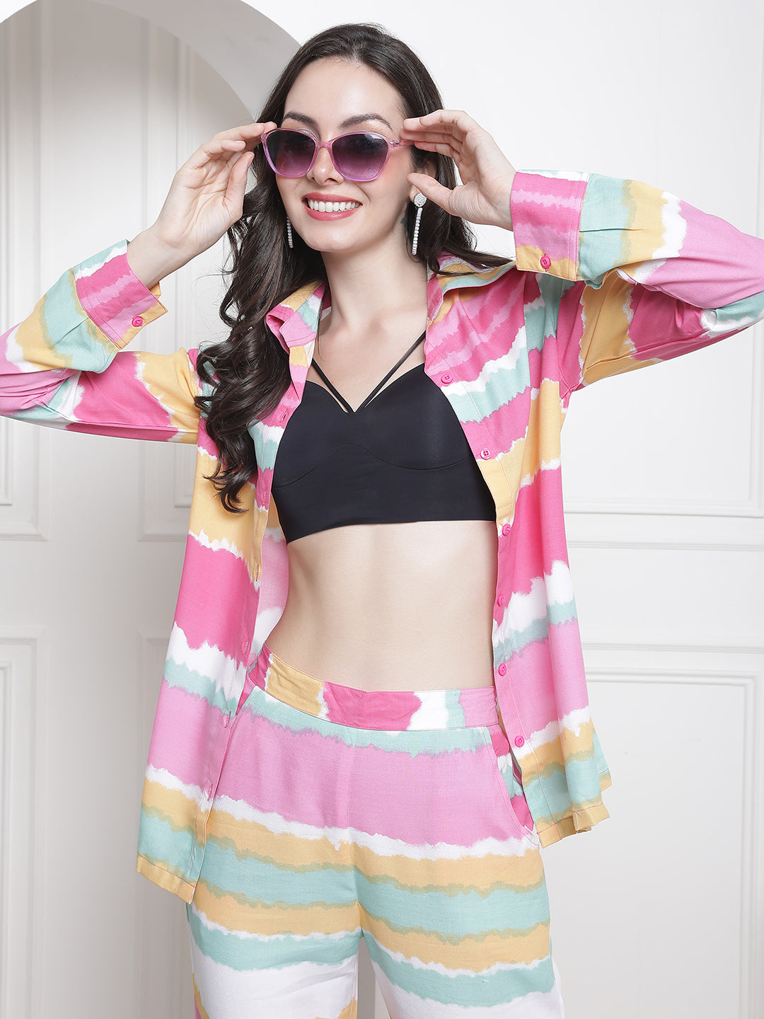 Pink Tie-Dye Printed Viscose Rayon Co-Ord Set for Women | Claura

