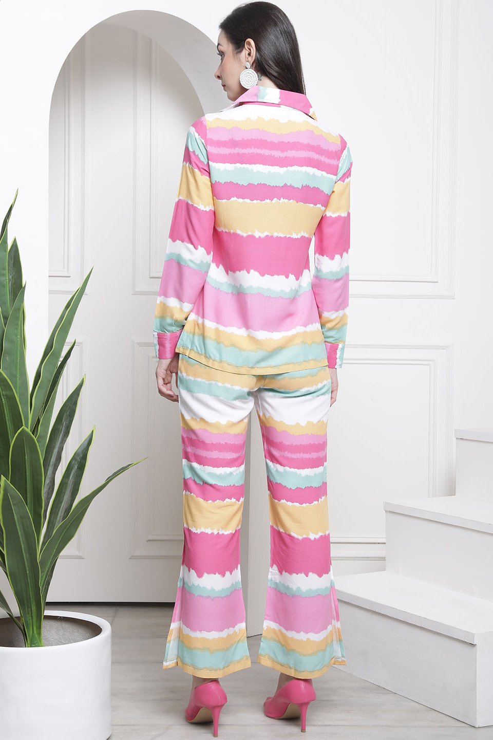 Pink Tie-Dye Printed Viscose Rayon Co-Ord Set for Women | Claura

