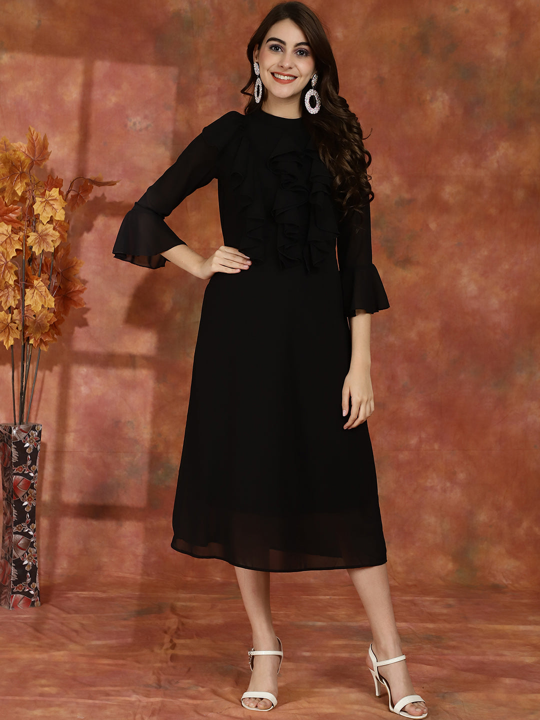 Black Solid Printed Georgette Dress For Women Claura Designs Pvt. Ltd. Ethic dress Black, Dresses, Ethnic, Georgette, Party wear, Western