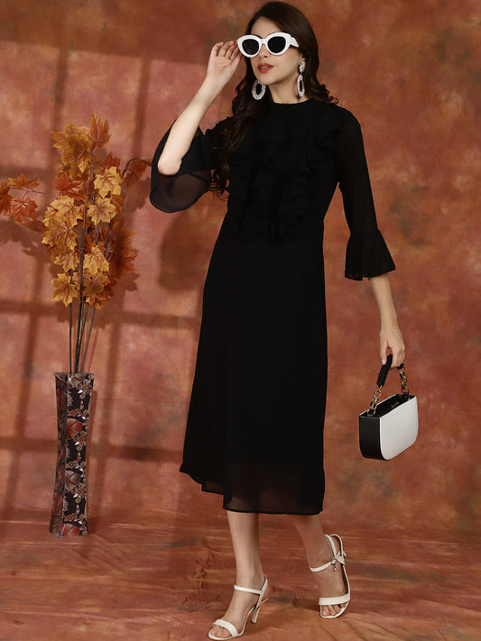 Black Solid Printed Georgette Dress For Women Claura Designs Pvt. Ltd. Ethic dress Black, Dresses, Ethnic, Georgette, Party wear, Western