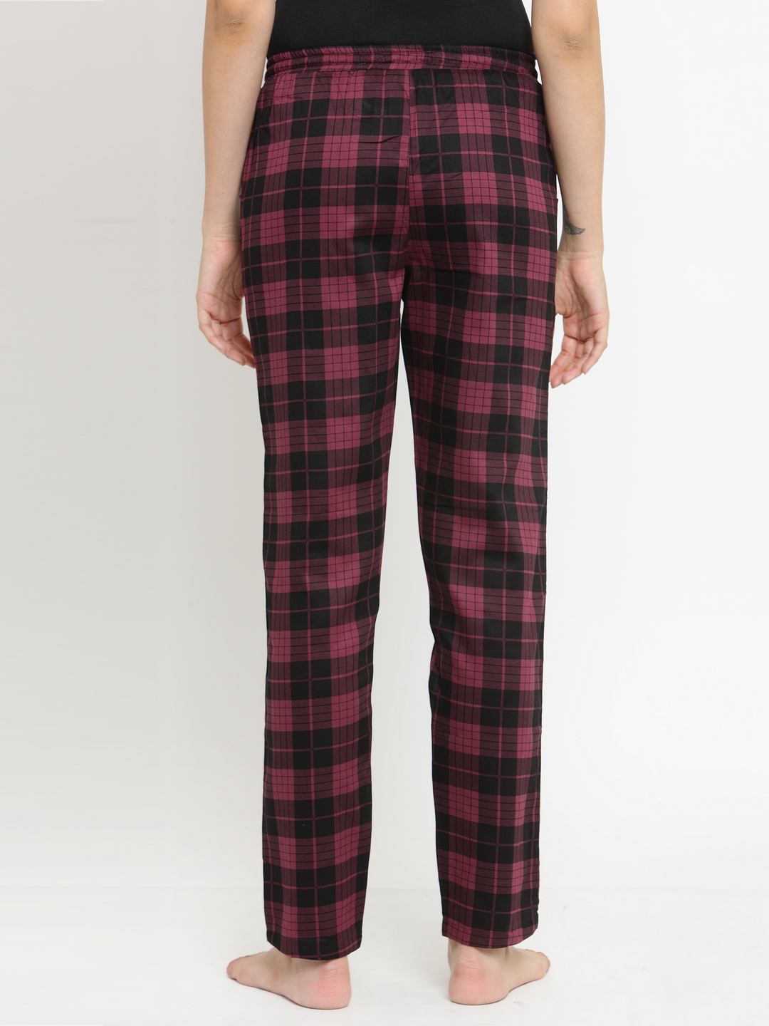 Maroon Abstract Checked Printed Viscose Rayon Pyjamas Claura Designs Pvt. Ltd. Lounge Pants Flarred, Lounge Pant, Loungepant_size, Lower, Maroon, pajama, Pants, Plazzo, Rayon, Women