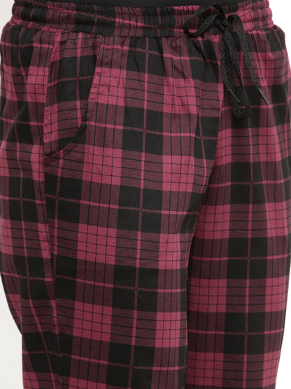 Maroon Abstract Checked Printed Viscose Rayon Pyjamas Claura Designs Pvt. Ltd. Lounge Pants Flarred, Lounge Pant, Loungepant_size, Lower, Maroon, pajama, Pants, Plazzo, Rayon, Women