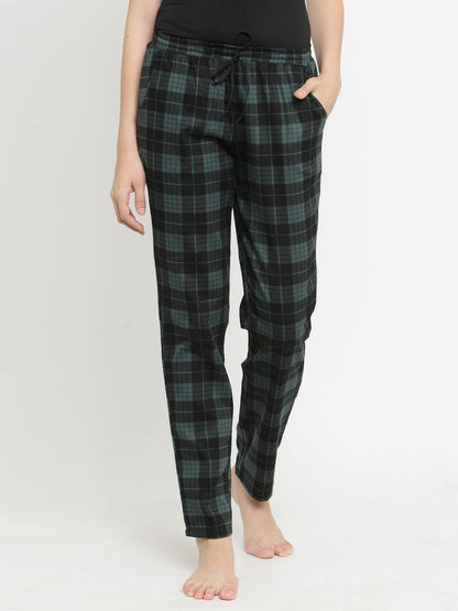 Green Solid Printed Checked Cotton Regular Fit Pyjama Claura Designs Pvt. Ltd. Lounge Pants Cotton, Green, Lounge Pant, Loungepant_size, solid