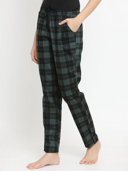 Green Solid Printed Checked Cotton Regular Fit Pyjama Claura Designs Pvt. Ltd. Lounge Pants Cotton, Green, Lounge Pant, Loungepant_size, solid