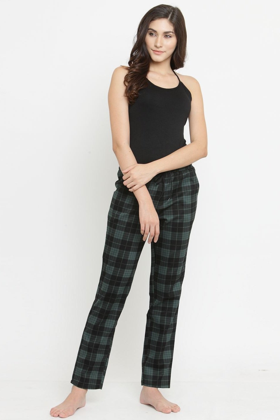 Green Solid Printed Checked Cotton Regular Fit Pyjama