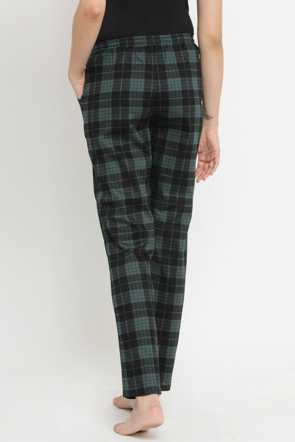 Green Solid Printed Checked Cotton Regular Fit Pyjama Claura Designs Pvt. Ltd. Lounge Pants Cotton, Green, Lounge Pant, Loungepant_size, solid