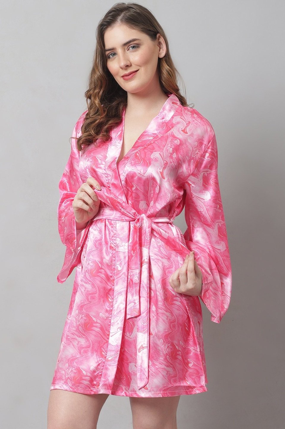 Pink Color  Abstract Printed Silk satin  Nighty Robe Claura Designs Pvt. Ltd. Nighty Kaftan_allsizes, Nightdress, Pink, Robe, Satin, Silk, Sleepwear, Women