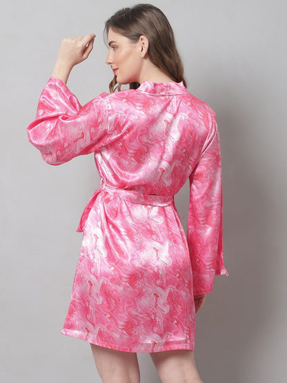 Pink Color  Abstract Printed Silk satin  Nighty Robe Claura Designs Pvt. Ltd. Nighty Kaftan_allsizes, Nightdress, Pink, Robe, Satin, Silk, Sleepwear, Women