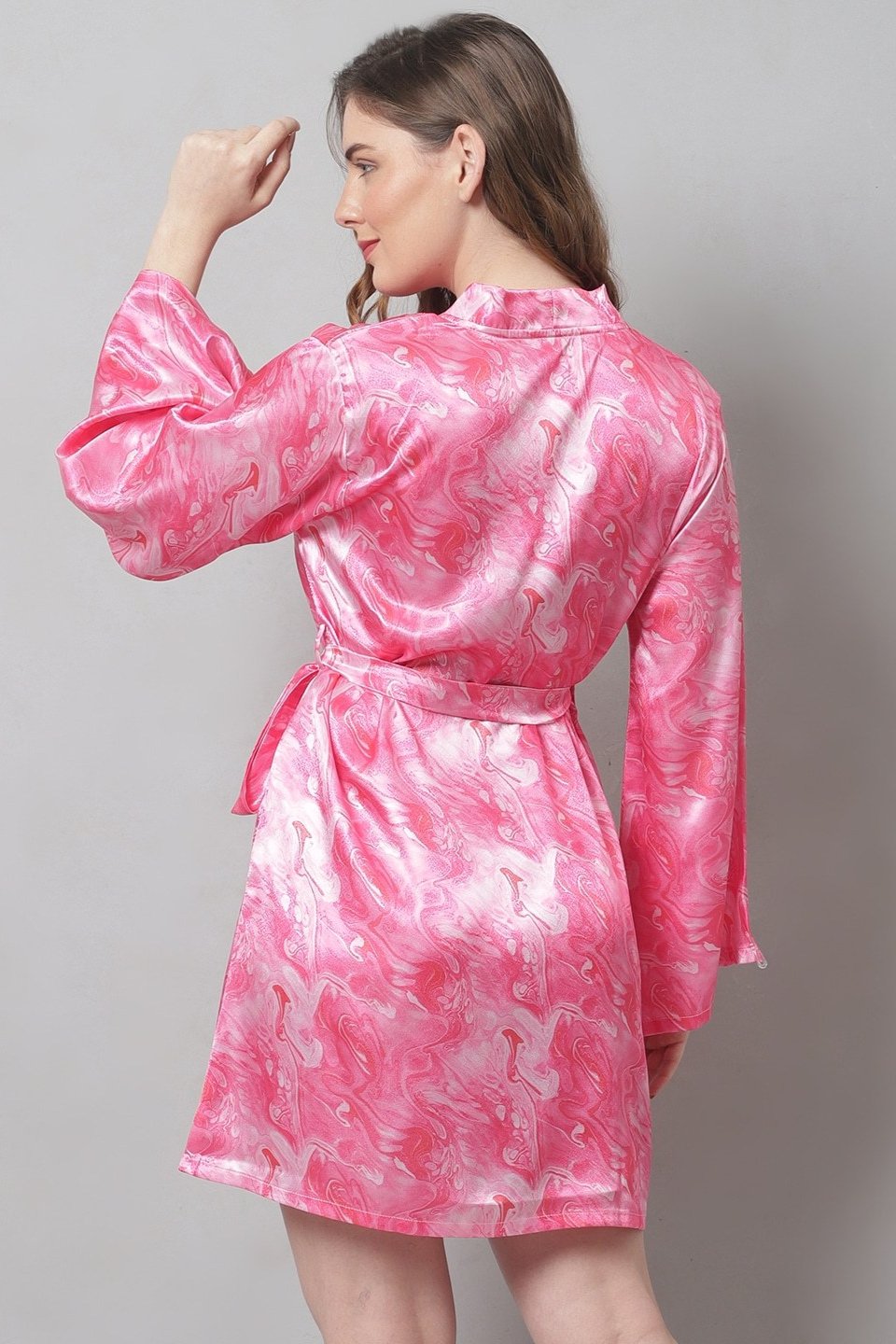 Pink Color  Abstract Printed Silk satin  Nighty Robe Claura Designs Pvt. Ltd. Nighty Kaftan_allsizes, Nightdress, Pink, Robe, Satin, Silk, Sleepwear, Women