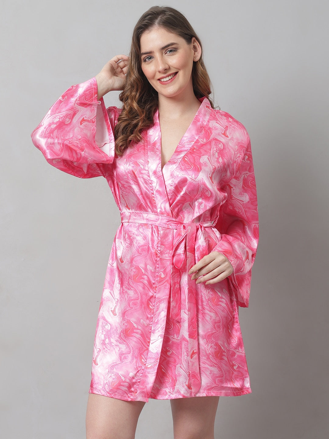 Pink Color  Abstract Printed Silk satin  Nighty Robe Claura Designs Pvt. Ltd. Nighty Kaftan_allsizes, Nightdress, Pink, Robe, Satin, Silk, Sleepwear, Women