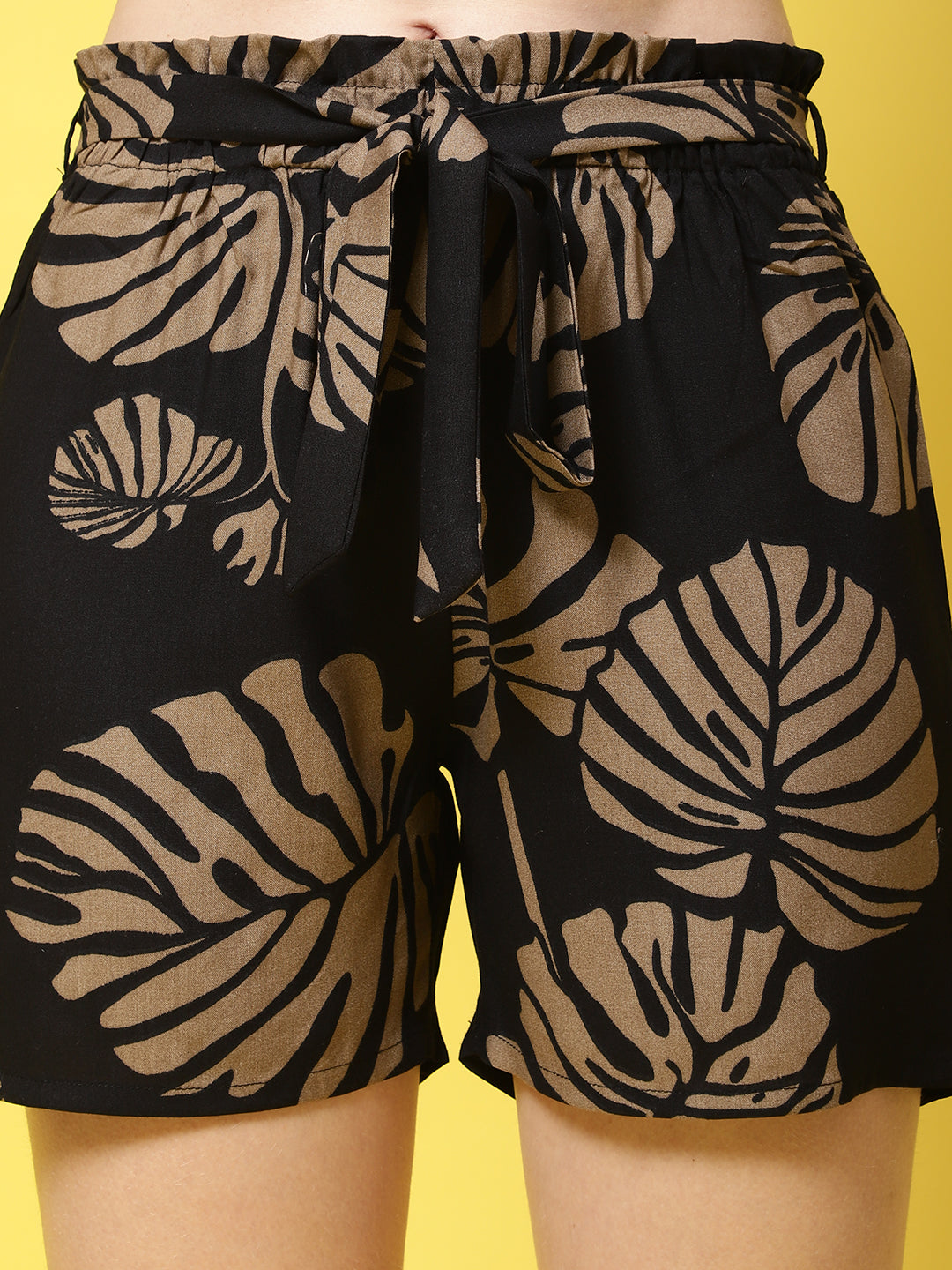Black Abstract Printed Viscose Rayon Shorts For Women Claura Designs Pvt. Ltd. Short Abstract Printed, Black, Loungeshort_size, Rayon, short