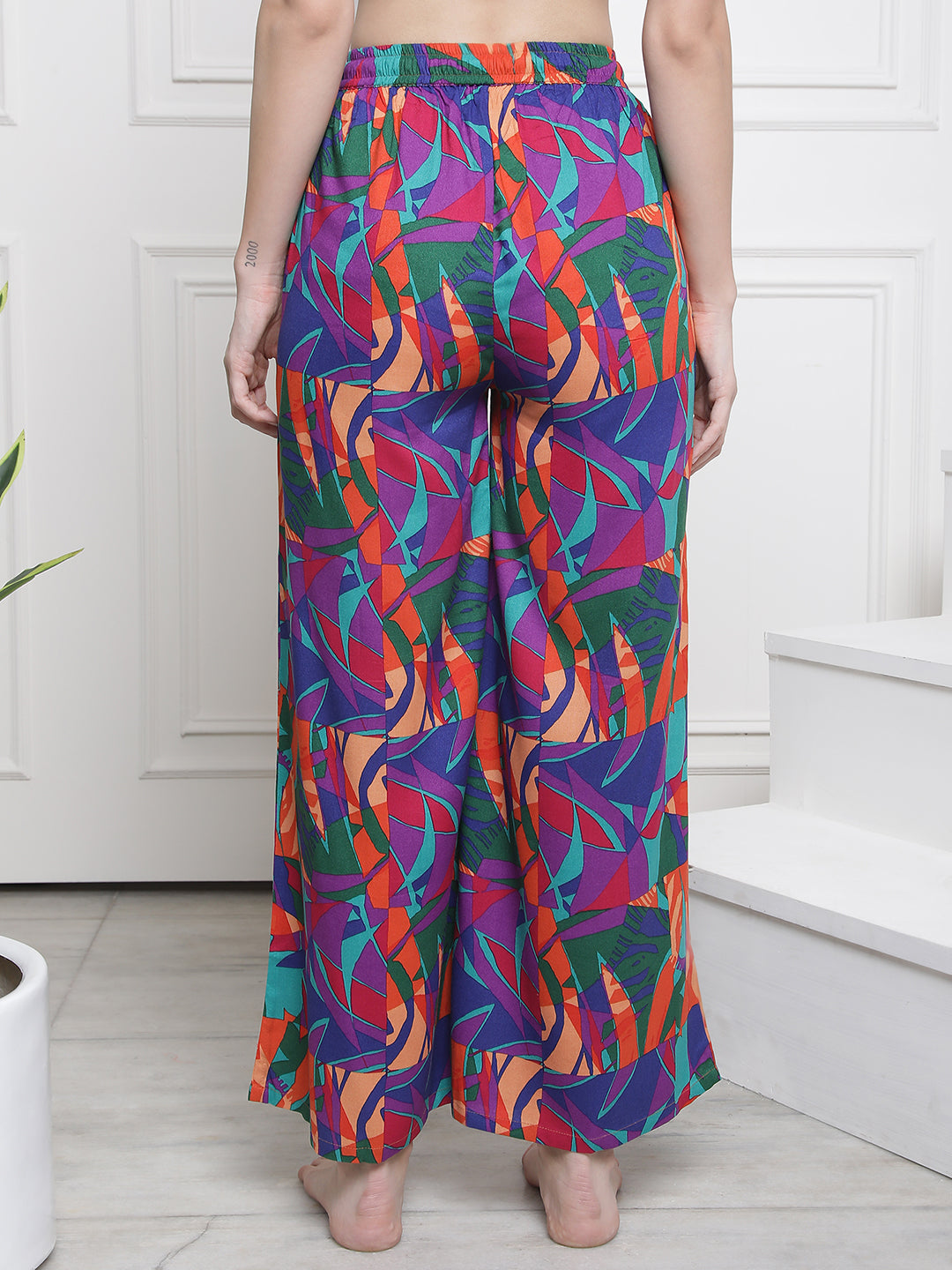 Multi Color Abstract Printed Cotton Lower For Women Claura Designs Pvt. Ltd. Lounge Wear Abstract, Cotton, Lounge Pant, Loungepant_size, Lower, multi color, Pajama, Printed