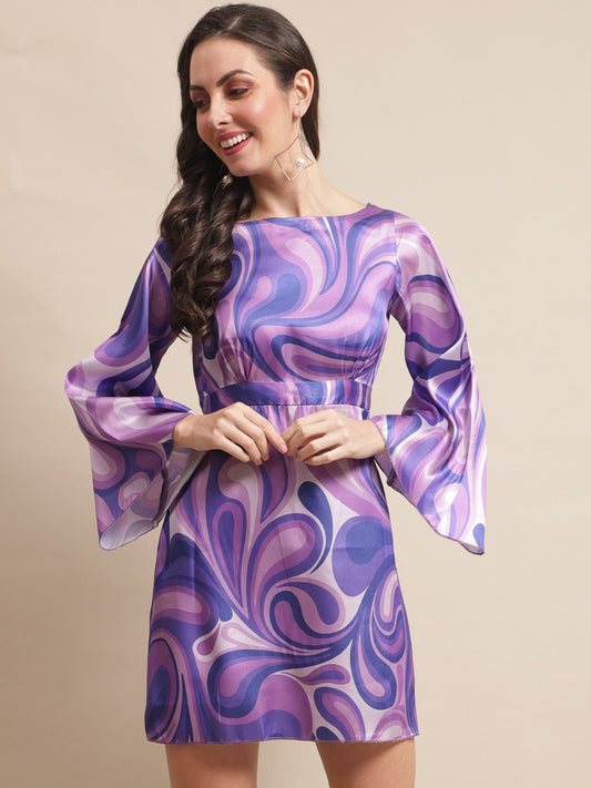 Purple Color Tie And Dye Printed Satin Dress For Women Claura Designs Pvt. Ltd. Ethic dress Dress, Dresses, Printed, Purple, Satin, Silk, tie and dye, Women
