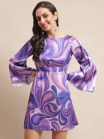 Purple Color Tie And Dye Printed Satin Dress For Women Claura Designs Pvt. Ltd. Ethic dress Dress, Dresses, Printed, Purple, Satin, Silk, tie and dye, Women