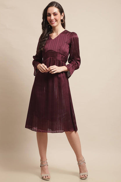 Wine Color Solid Printed Self Design Georgette Dress For Women Claura Designs Pvt. Ltd. Ethic dress Dresses, Georgette, Party wear, Printed, Solid Printed, Wine